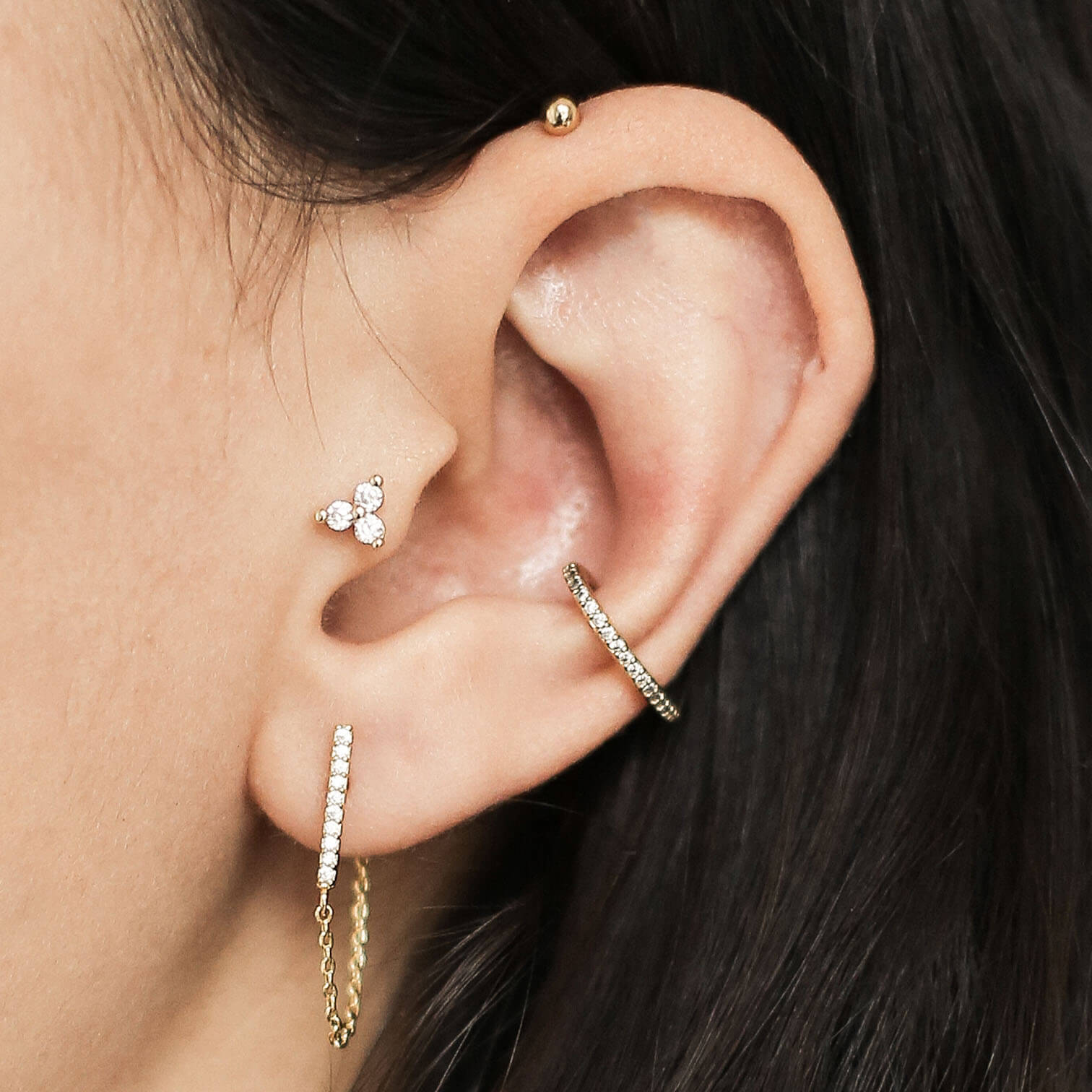 zCrystal Trinity Threaded Flat Back Earring