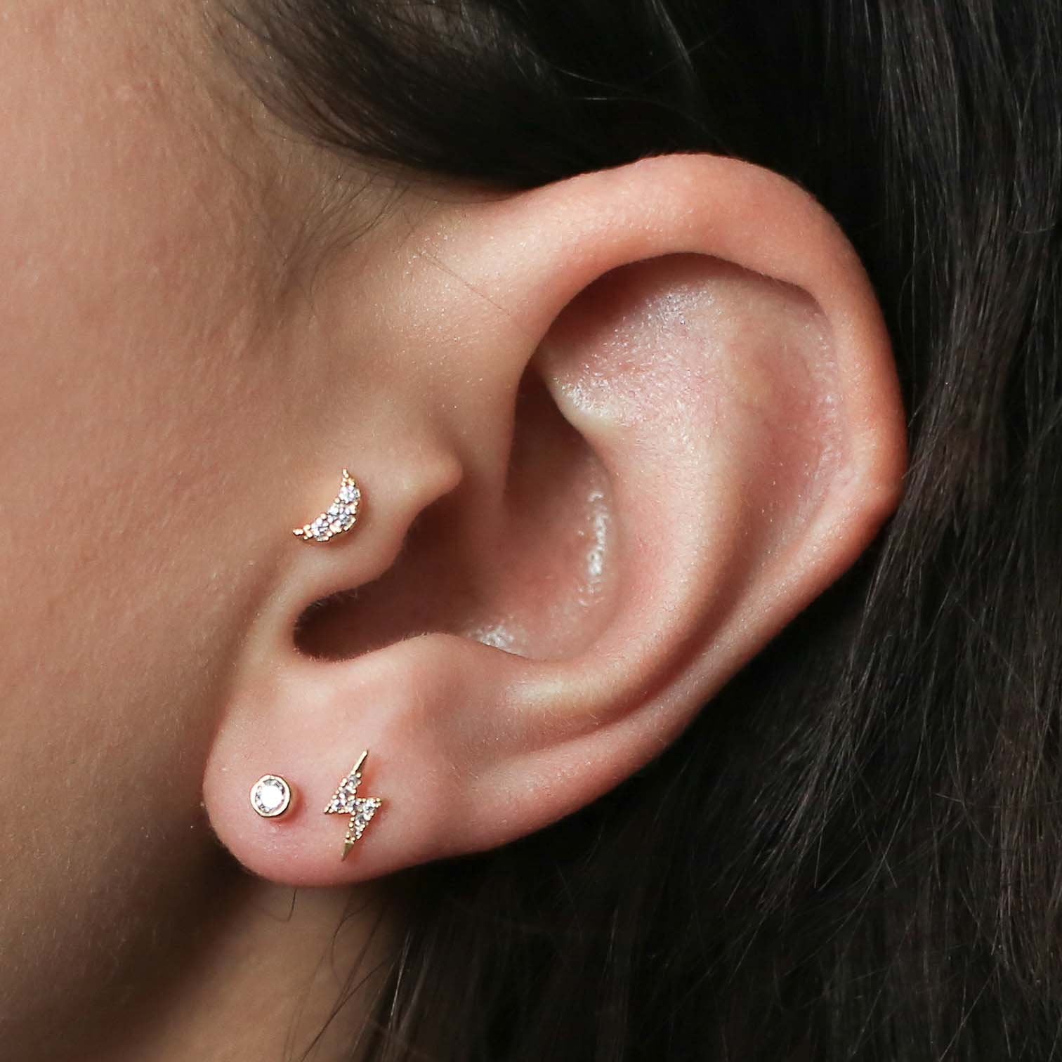 zCelestial Crystal Bezel Solitaire Threaded Flat Back Earring