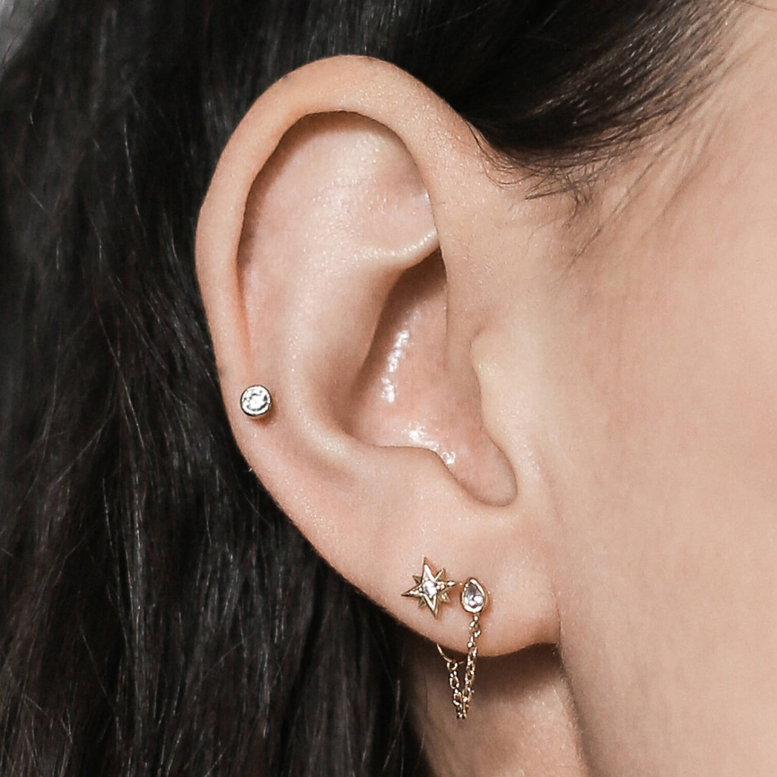 zCelestial Crystal Bezel Solitaire Threaded Flat Back Earring