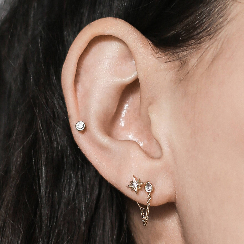 zCelestial Crystal Bezel Solitaire Push Pin Flat Back Earring