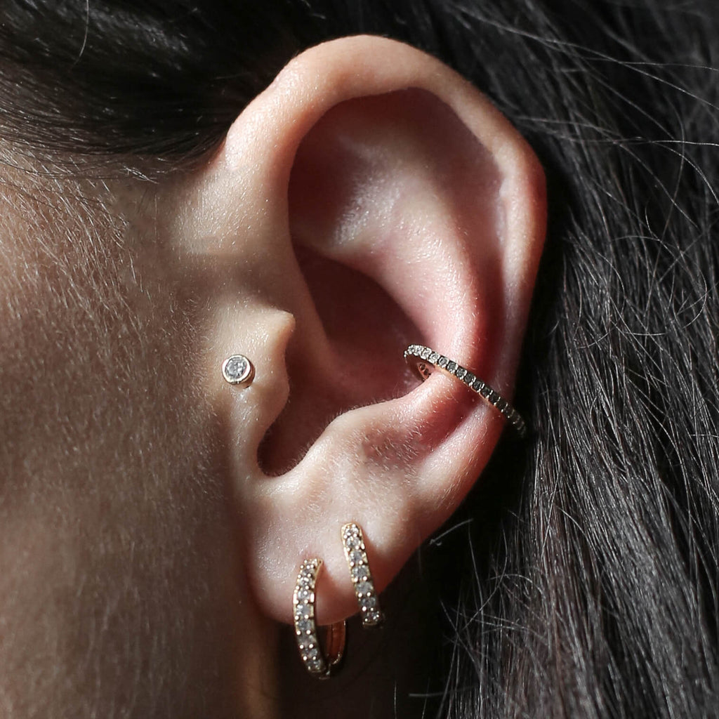 zCelestial Crystal Bezel Solitaire Threaded Flat Back Earring