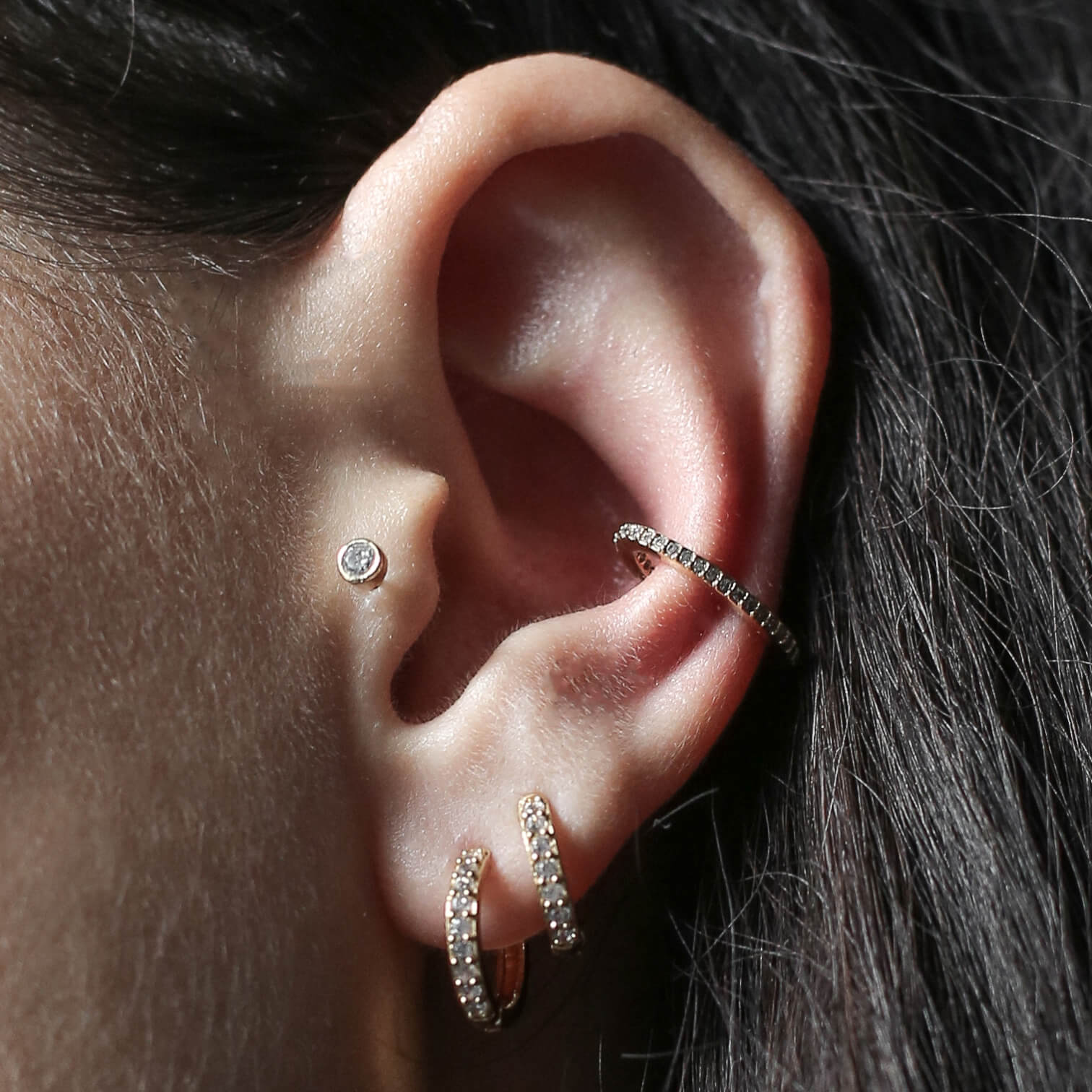 zCelestial Crystal Bezel Solitaire Threaded Flat Back Earring
